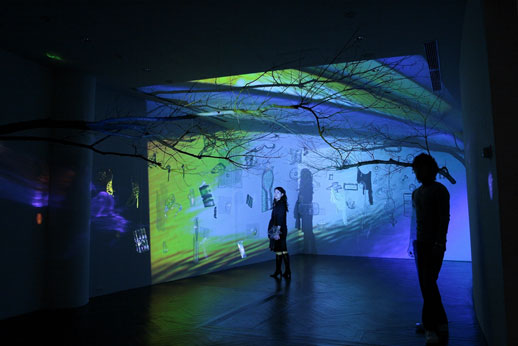 Pipilotti Rist, 'Apple Tree Innocent On Diamond Hill' ('Apfelbaum unschuldig auf dem Diamantenhügel'), 2003, video installation (installation view at the Hara Museum of Contemporary Art, Tokyo)