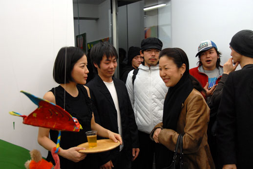 Directors Atsuko Ninagawa (left) and Kazuyuki Takezaki (centre) talk to Atsuko Koyanagi, director of Gallery Koyanagi.