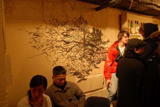 During the bar's last week, artist Kohei Nawa will be coming in to unpeel his work from the wall.