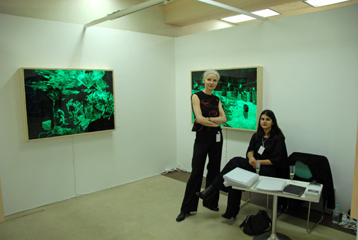 Annette Thomas and Alexandra Saheb from Galerie Alexandra Saheb (Berlin) with work by Heiko Blankenstein at 101Tokyo.