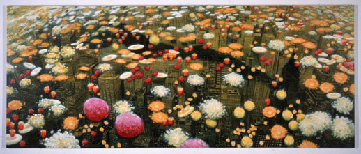 Oscar Oiwa, 'Gardening (Manhattan)' (2002) Oil on canvas, 227 x 555cm