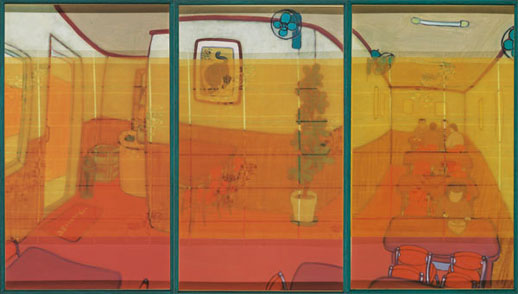 Yuko Iida, ‘Arirang Barbeque Restaurant’ (2008) 3 panels each 112 x 65cm, adhesive window sheeting, acrylic board, acrylic on canvas