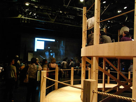 Jonas' rehearsal in the performance hall, complete with interesting spiraling wooden observation platform structure...