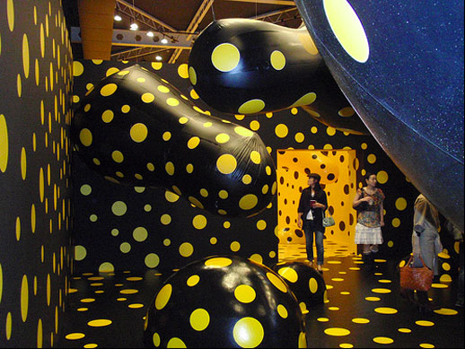 Yayoi Kusama, 'Dots Obsession (Night)' ['Dots Obsession (Day)' visible in the background] at Akasaka Art Flower