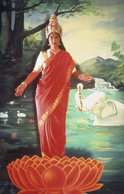 Pushpamala N., 'The Native Types - Lakshmi (After Oleograph from Ravi Varma Press, Early 20th Century)' (2001)
C print on metallic paper, 61 x 50.8cm