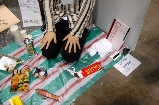 Takahiro Ogihara and his tea-party set-up.