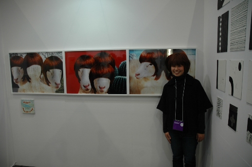 Artist Sesamespace of fabre8710 gallery shows off her photographs 'girl girl girl #2' (2008). The wig the sheep are sporting is actually the artist's hair.