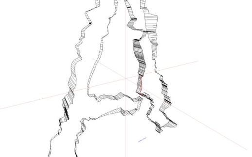 Screen capture of the letter 'A' from the font project.  A rendering of the GPS data gathered from bicycling around Shibuya.