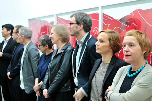 The artists during the final talks at the exhibition spaces.