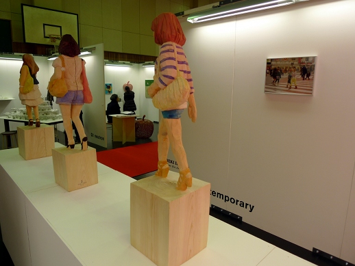 At the Snow Contemporary gallery booth, sculptures by Hideki Iinuma were from his 'Sniper Girls Collection' series. The artist, long resident in Europe and showing in Japan for the first time, based the 3D works on photos he took of shoppers on the street.