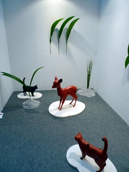 Another Nagoya space, gallery N, and lacquer deer sculptures by Ichizo Ino.