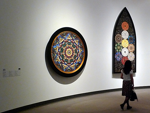 The music from the Bartolini lends itself well to the same exhibition room's Damian Hirst butterfly works that resemble church stained glass windows.
A feature of the curation at the Triennale is this pairing of originally unconnected works in a single installation.