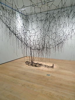 Chiharu Shiota's installation seen at Kenji Taki Gallery's booth at Tokyo Frontline