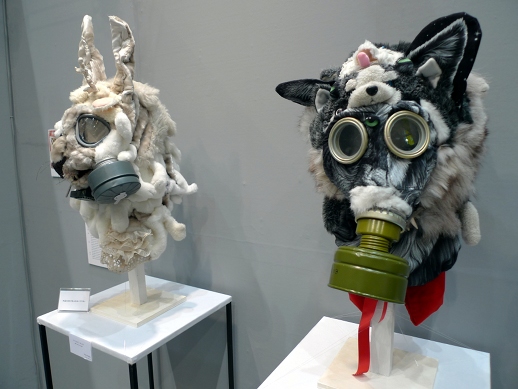 At Gallery Murakoshi, Kayo Sato's fluffy animals wore gas masks.