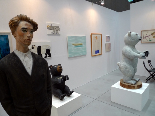 At Nishimura Gallery, 'A Silent Mirror' by Katsura Funakoshi was juxtaposed with Atsuhiko Misawa's bears.