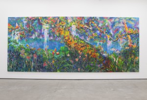 Kenichiro Fukumoto 'The sequel to a continuation of a dream' (2015) acrylic, spray and airbrush on cotton, 227.3x545.4cm