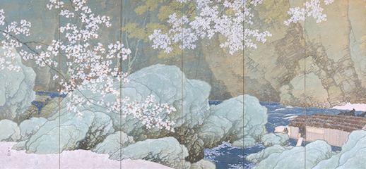 Gyokudo Kawai, 'Parting Spring' (1916) left screen, Important Cultural Property
