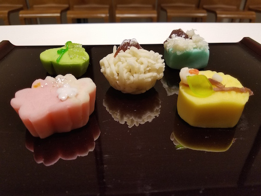 The museum's Cafe Tsubaki offers bean paste sweets designed after Yokohama's paintings
