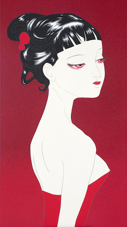 Yoshitaka Amano 'Lady Red' (2019), Automotive paint and acrylic on aluminum panel, 160 x 90 x 10 cm