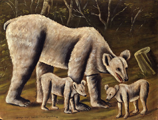ニコ・ピロスマニ 《小熊を連れた母白熊》 1910年代 油彩、厚紙