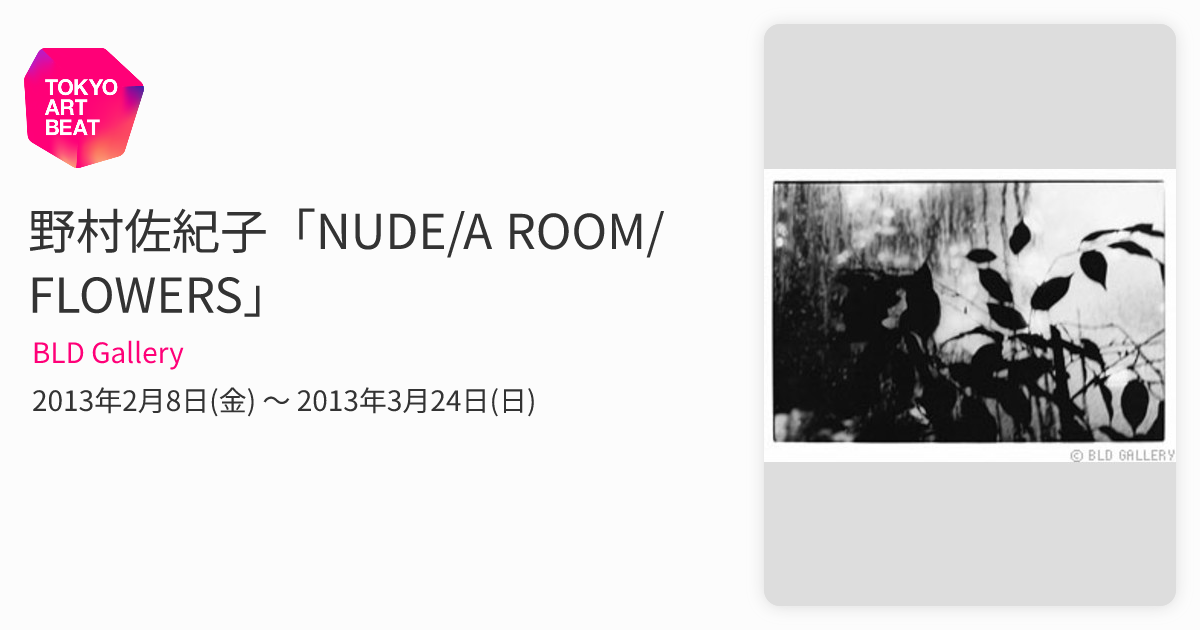 野村佐紀子「NUDE/A ROOM/FLOWERS」 （BLD Gallery） ｜Tokyo Art Beat