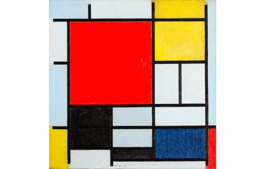 Piet Mondrian ‘Composition with large red plane, yellow, black, gray, and blue’ (1921) Oil on canvas, 59.5×59.5 cm, Kunstmuseum Den Haag