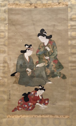 Moronobu Hishikawa, 'Two Courtesans and a Handsome Youth' (1681–1684)