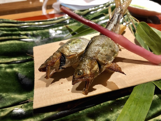 Sumiya Kiho-an's restaurant offers a variety of fresh seasonal dishes and Kyoto-style cuisine, such as this grilled and salted ayu sweetfish.