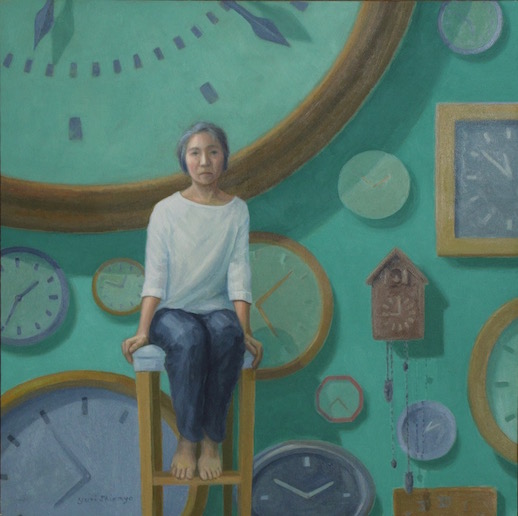 Yuri Shimmyo, 'Time Management’ 2021, oil on board, 30 x 30 cm
