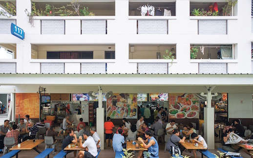 This block of apartments on Singapore's Pending Road features a neighborhood hawker center, a kind of 'community dining room.'